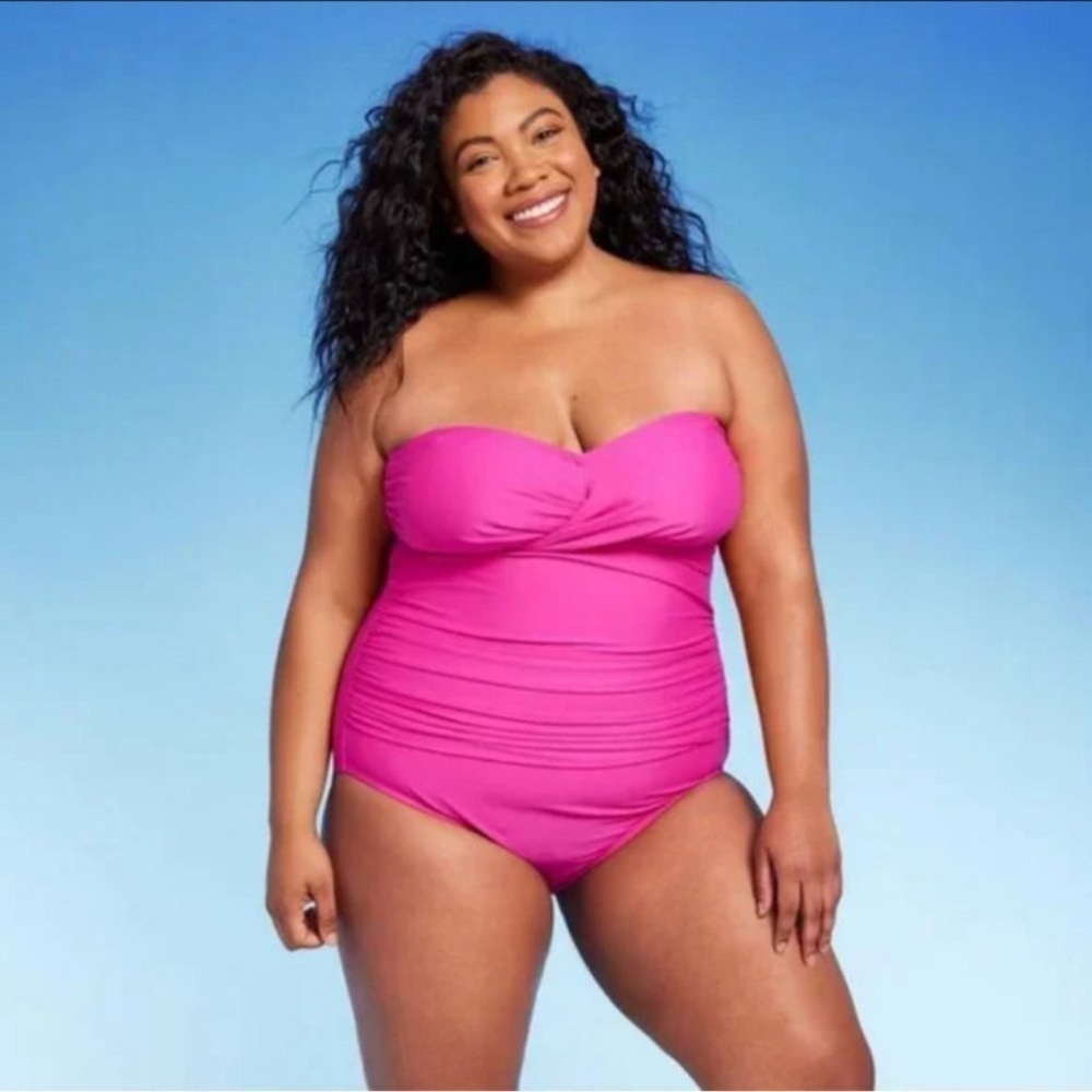 Kona Sol Full Coverage Tummy Control Twist-Front One Piece Swimsuit Pink Size 16